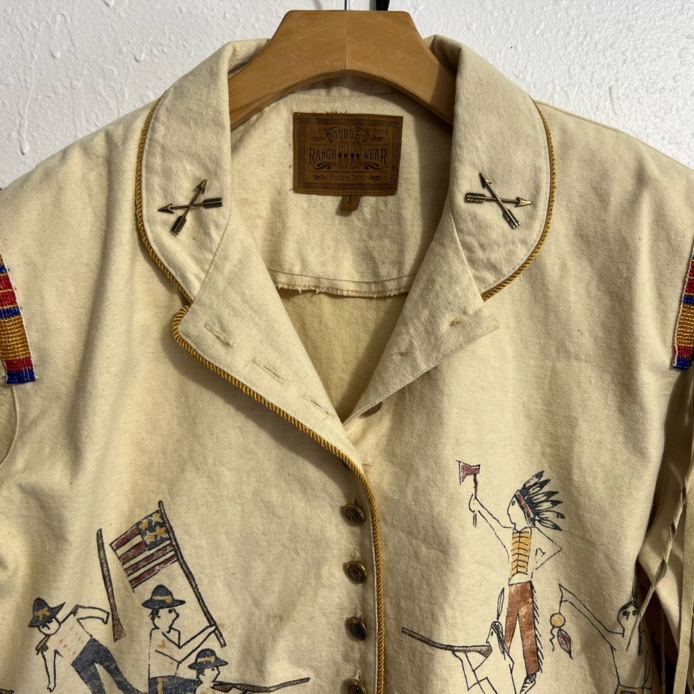 VTG Double D Ranch Cream Fringe Painted Western Jacket - Picture 4 of 17